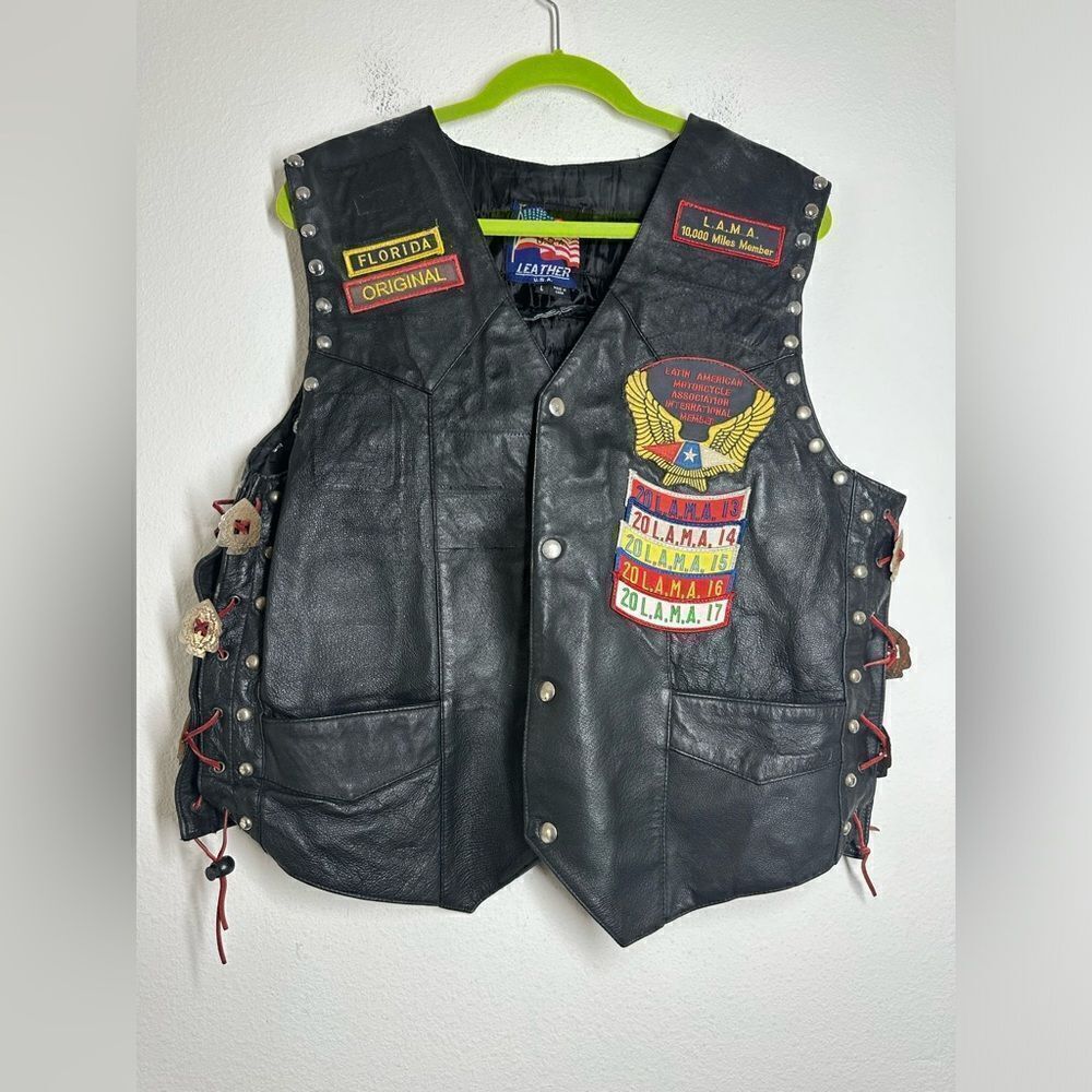 Genuine Leather USA Womens Bikers Vest Size Large Black Four Snap Close Front